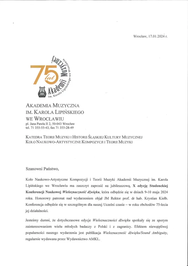 X Studencka Konferencja Naukowa &bdquo;Wieloznaczność dźwięku&rdquo;