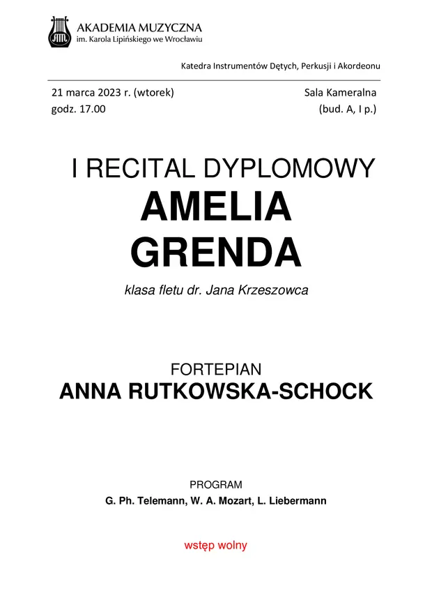 I Recital Dyplomowy Amelii Grendy