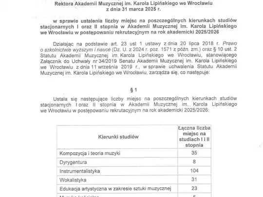 Zarządzenie JM Rektora