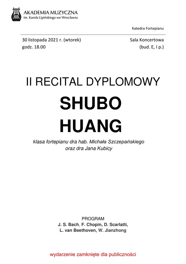II Recital dyplomowy Shubo Huang