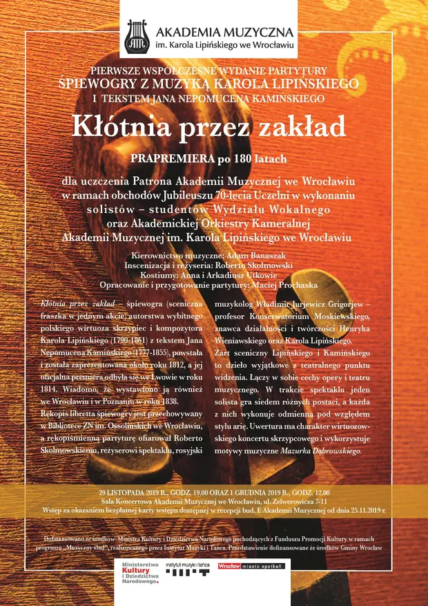 Kł&oacute;tnia przez zakład - śpiewogra z muzyką Karola Lipińskiego