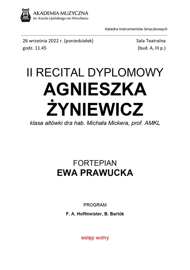 II Recital dyplomowy Agnieszka Żyniewicz