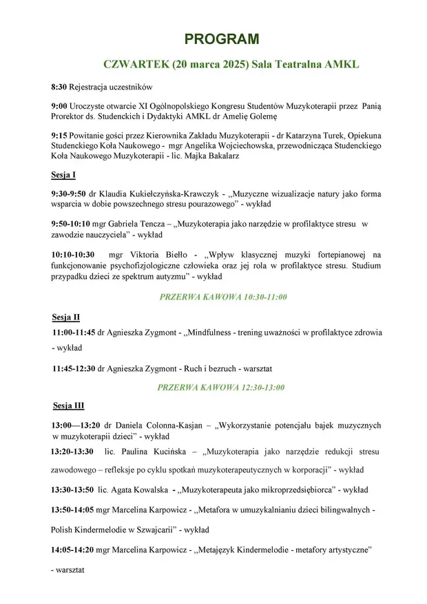 XI Og&oacute;lnopolski Kongres Student&oacute;w Muzykoterapii