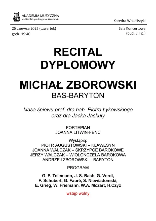 Recital dyplomowy - Michał Zborowski