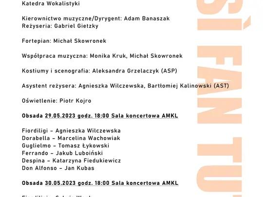 &bdquo;Cosi fan tutte&rdquo; W. A. Mozarta w wykonaniu student&oacute;w Wydziału Wokalnego