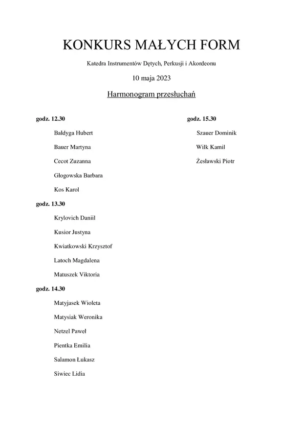 Konkurs Małych Form Katedry Instrument&oacute;w Dętych, Perkusji i akordeonu