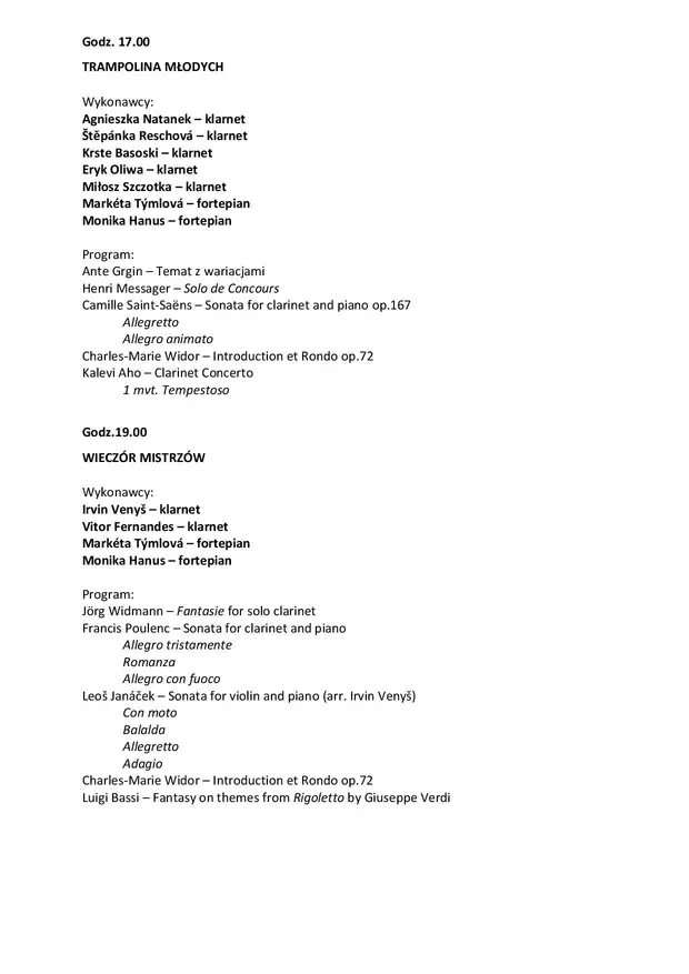 Międzynarodowy Festiwal Klarnetowy Clarimania 2019