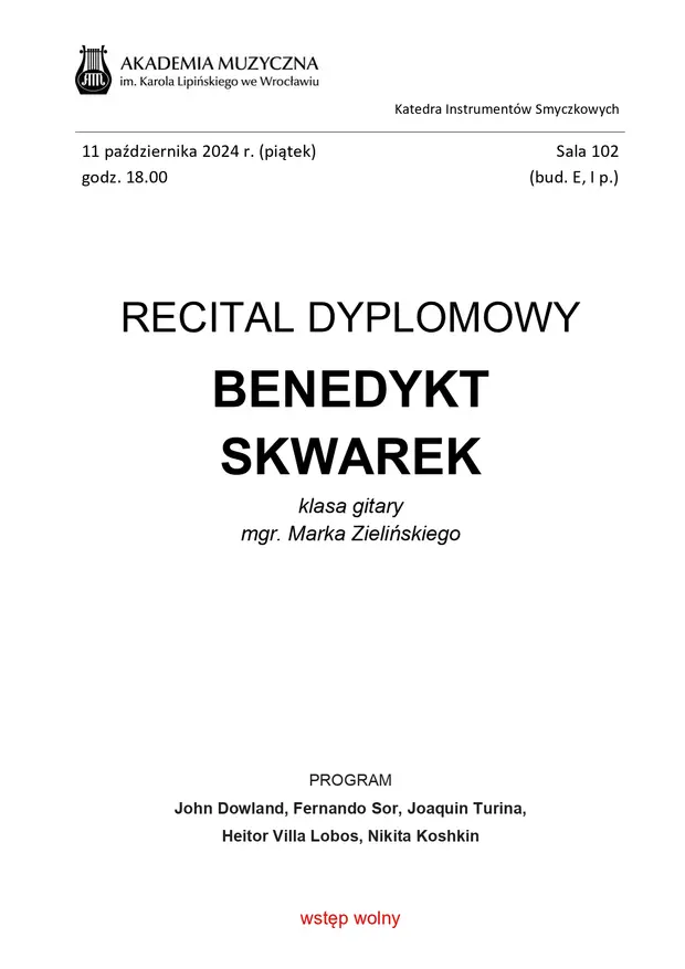 Recital dyplomowy - Benedykt Skwarek
