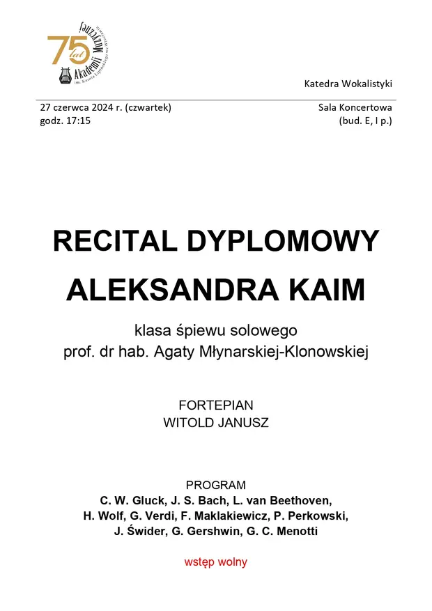 Recital dyplomowy Aleksandra Kaim