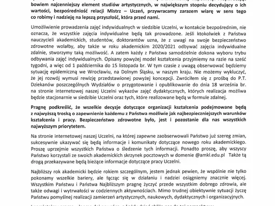 List JM Rektora prof. dra hab. Krystiana Kiełba do społeczności akademickiej