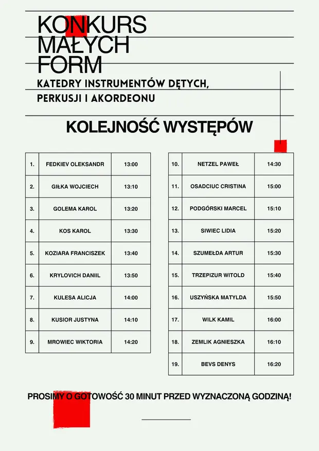 Konkurs Małych Form Katedry Instrument&oacute;w Dętych, Perkusji i Akordeonu