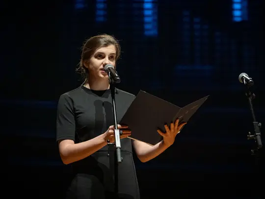 Agnieszka Wilczewska welcomes the gathered guests