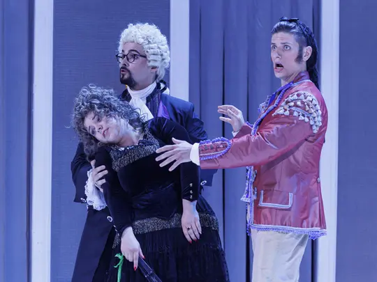Radosław Palczak (Figaro), Katarzyna Mandla (Marcelina), Mikołaj Klyta (Bartolo)