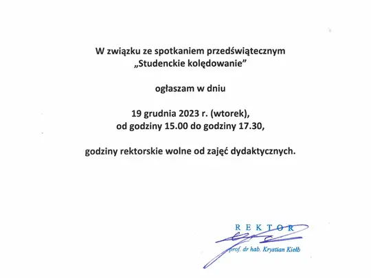 Godziny rektorskie w dniu 19.12.2023 r.