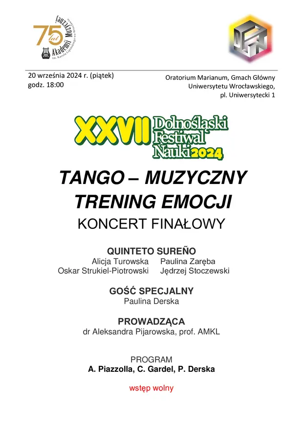 Koncert finałowy XXVII Dolnośląskiego Festiwalu Nauki &bdquo;Tango &ndash; muzyczny trening emocji!&rdquo;
