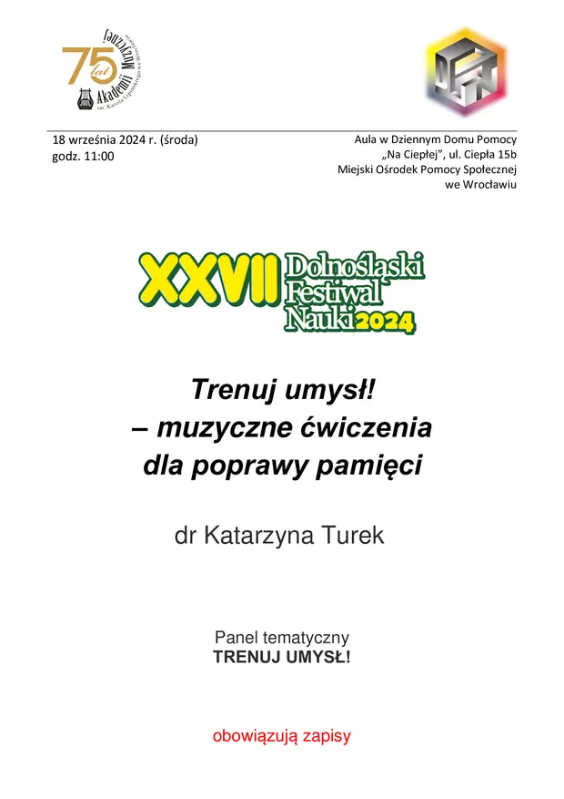 Warsztaty &bdquo;Trenuj umysł - muzyczne ćwiczenia dla poprawy pamięci&rdquo;