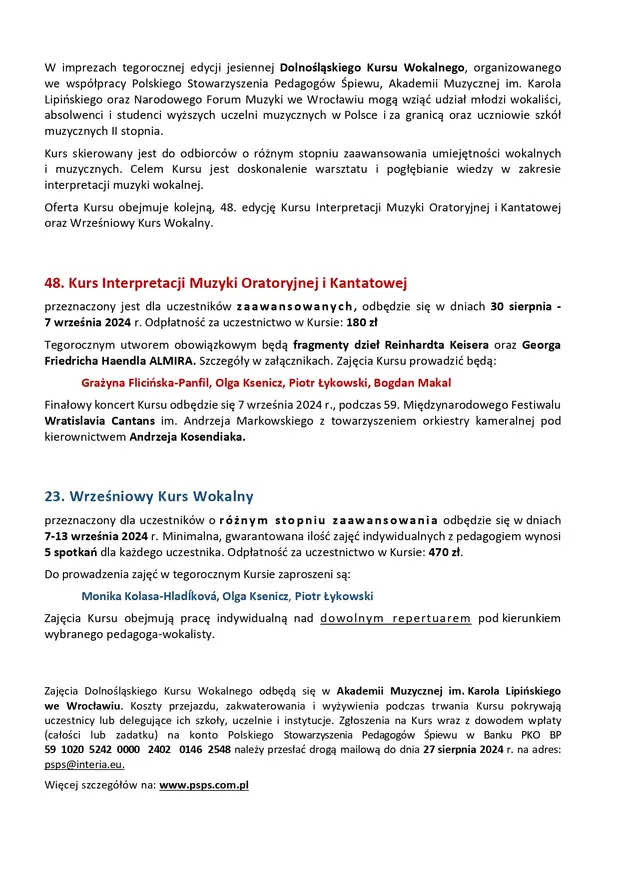 23. Wrześniowy Kurs Wokalny