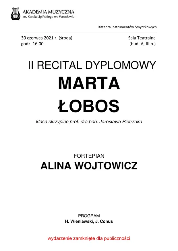 Recital dyplomowy Marty Łobos