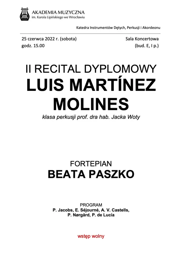 II recital dyplomowy Luisa Mart&iacute;neza Molinesa