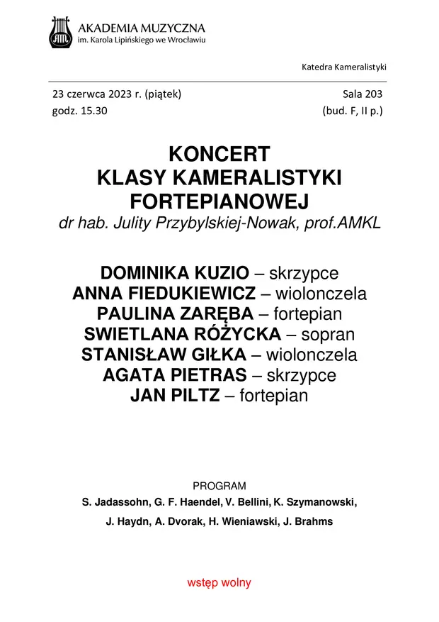 Koncert klasy kameralistyki fortepianowej