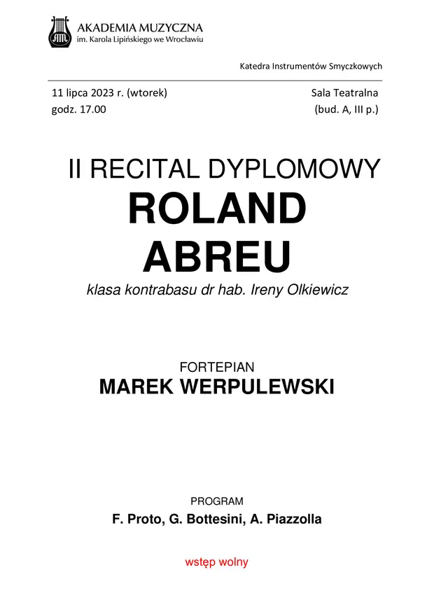 II Recital Dyplomowy Rolanda Abreu