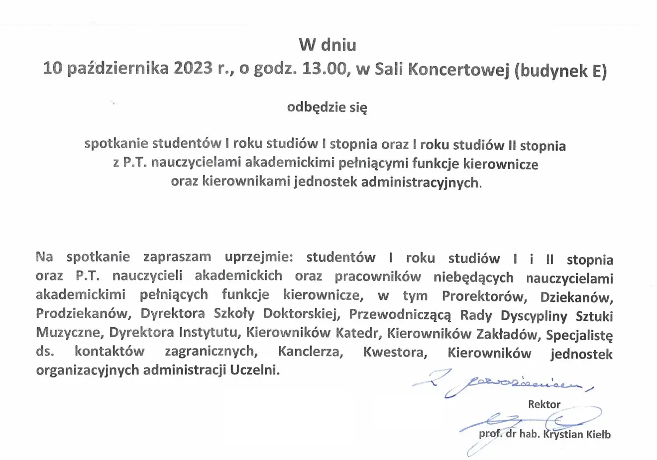 Spotkanie studentów I roku I i II stopnia