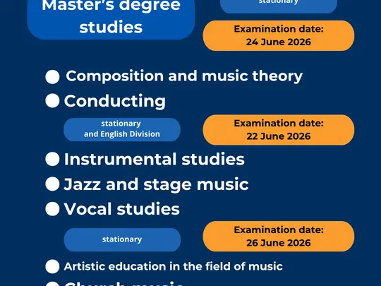Dates of entrance examinations for studies in the 2026/2027 academic year