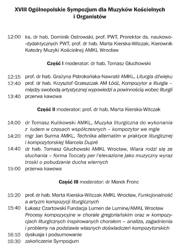 XVII Og&oacute;lnopolskie Sympozjum i Warsztaty dla Muzyk&oacute;w Kościelnych i Organist&oacute;w - Kompozytor w kontekście liturgii