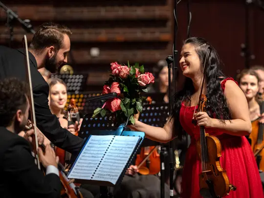 Sara Dragan and Radosław Pujanek, concertmaster of the Academic Symphony Orchestra
