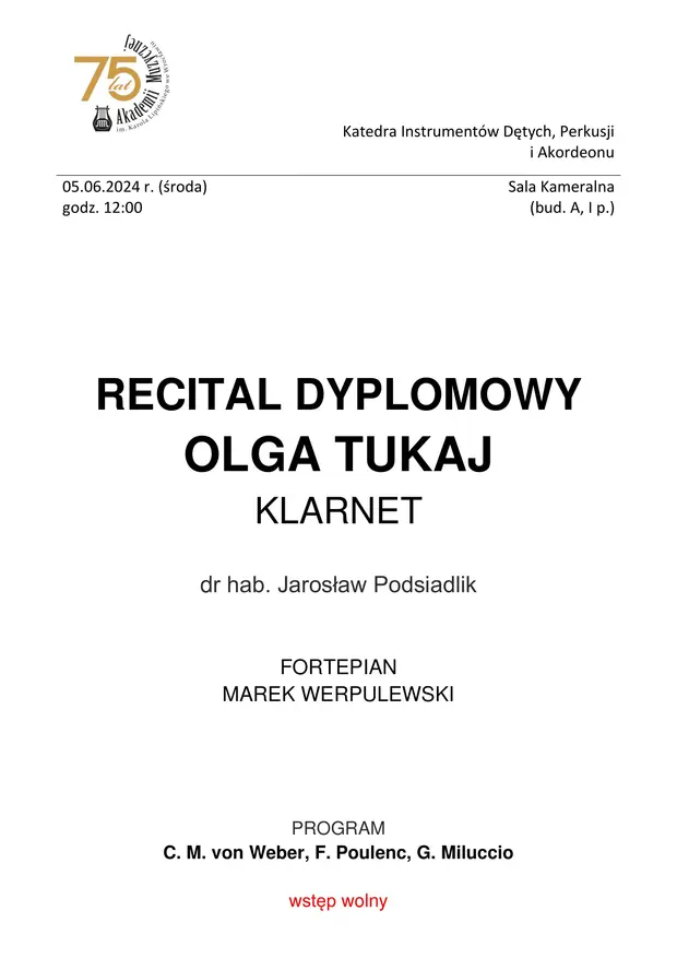 Recital dyplomowy Olga Tukaj