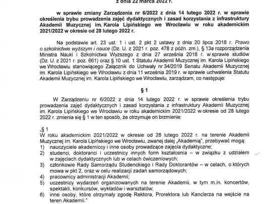 Zarządzenie Rektora