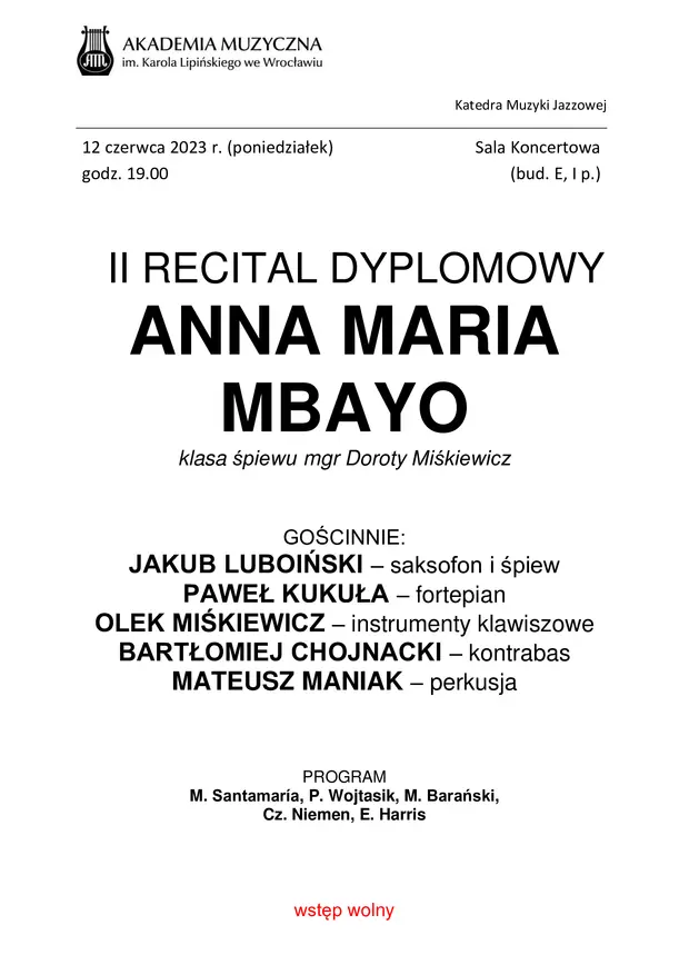 II Recital Dyplomowy Anny Marii Mbayo