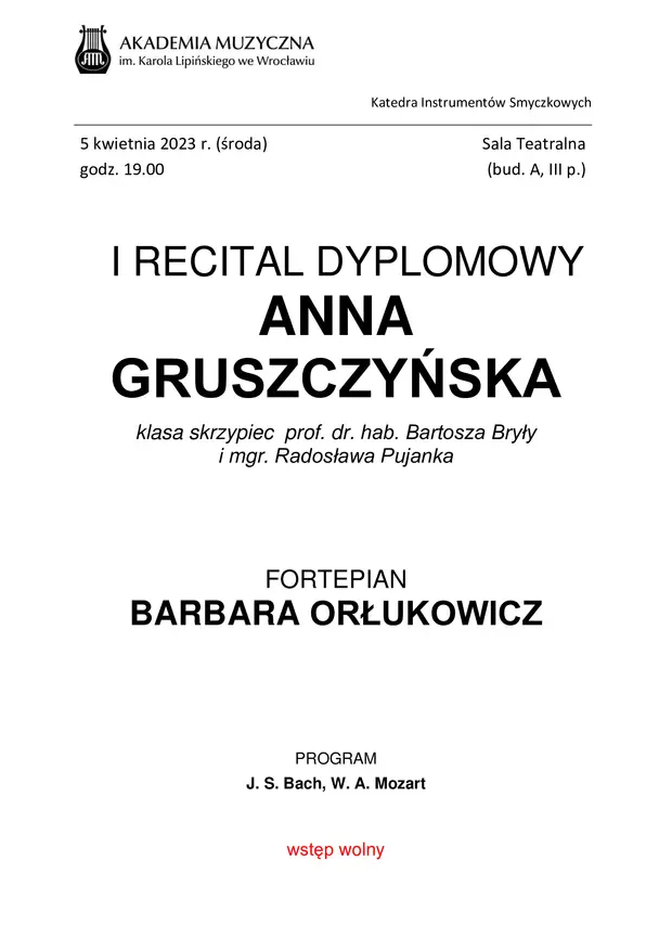 I Recital Dyplomowy Anny Gruszczyńskiej