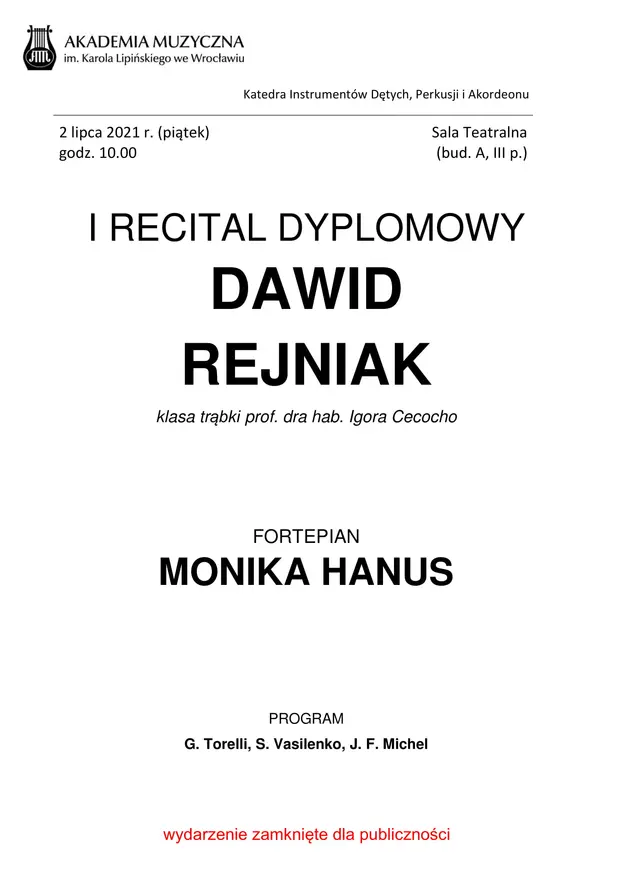 Recital dyplomowy Dawida Rejniaka