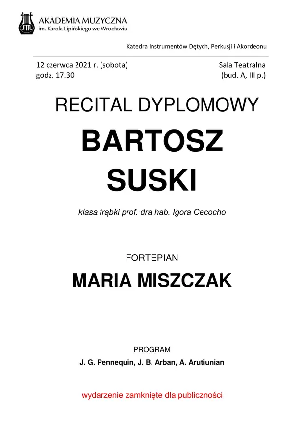Recital dyplomowy Bartosza Suskiego