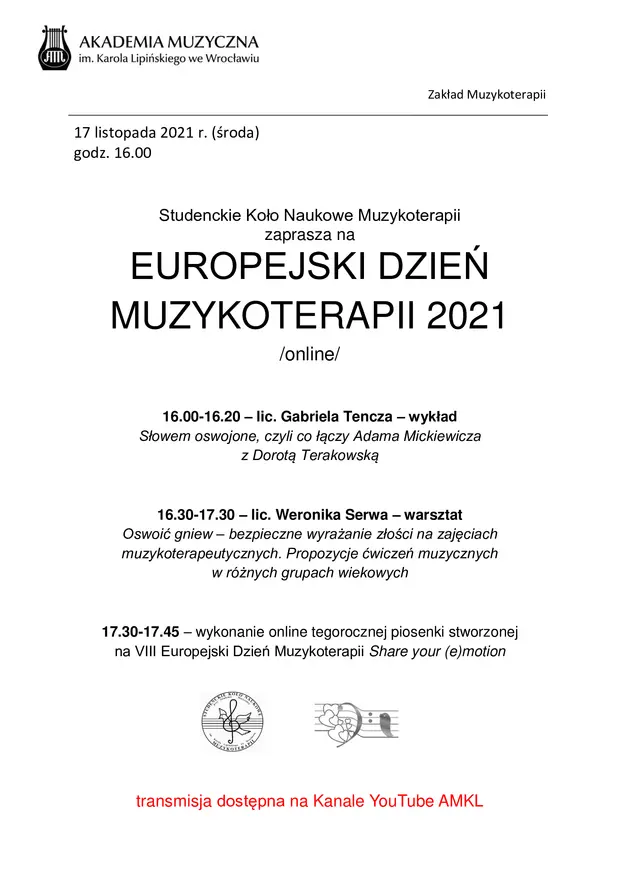 VII Europejski Dzień Muzykoterapii - obchody w AMKL