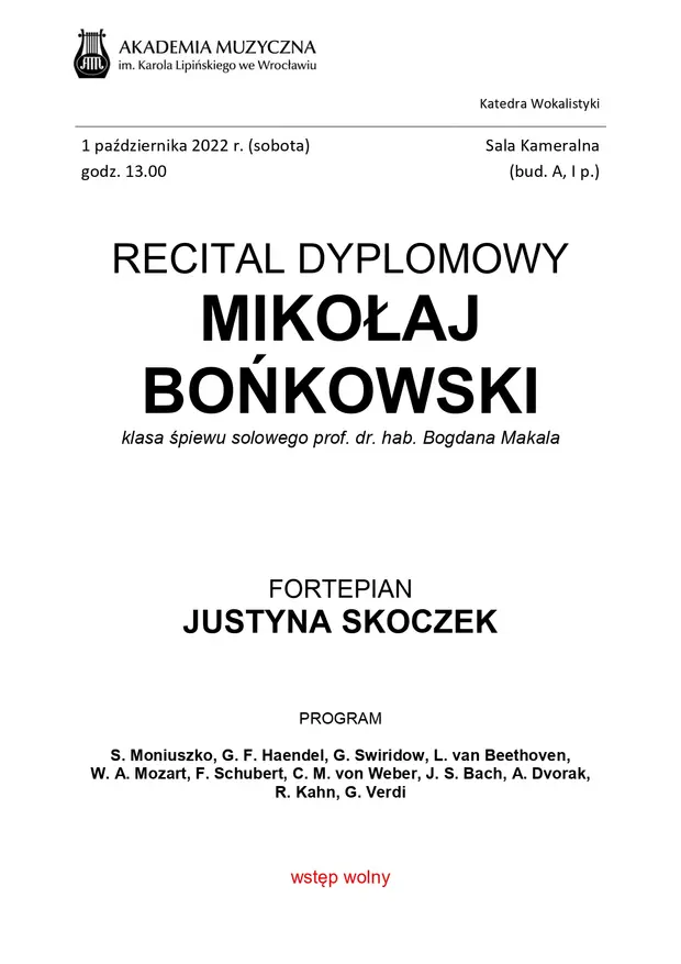 Recital dyplomowy Mikołaj Bońkowski