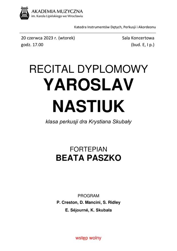 Recital Dyplomowy Yaroslav Nastiuk