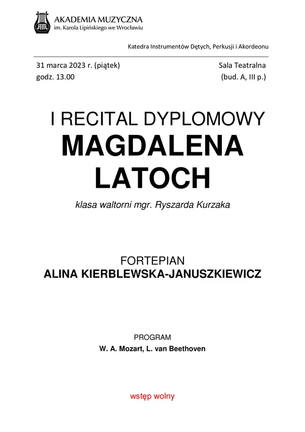 I Recital Dyplomowy Magdaleny Latoch