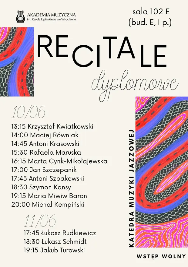 Recitale dyplomowe student&oacute;w Katedry Muzyki Jazzowej
