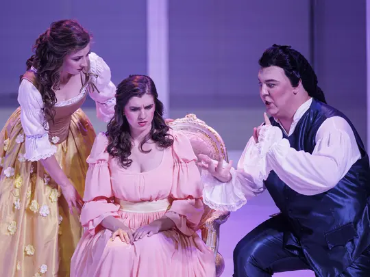 Wiktoria Nowacka (Zuzanna), Agnieszka Wilczewska (Hrabina), Janusz Nosek (Figaro)