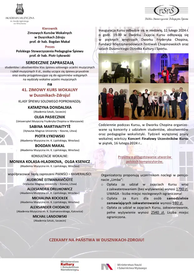 41. Zimowy Kurs Wokalny w Dusznikach Zdroju