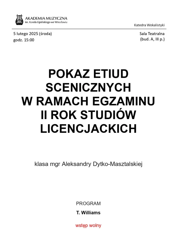 Pokaz Etiud Scenicznych w ramach II Roku Studi&oacute;w Licencjackich