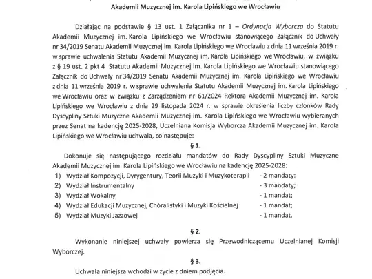 Uchwała Uczelnianej Komisji Wyborczej AMKL