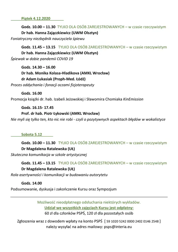 68. Kurs Pedagogiki Wokalnej oraz 31. Sympozjum Naukowe