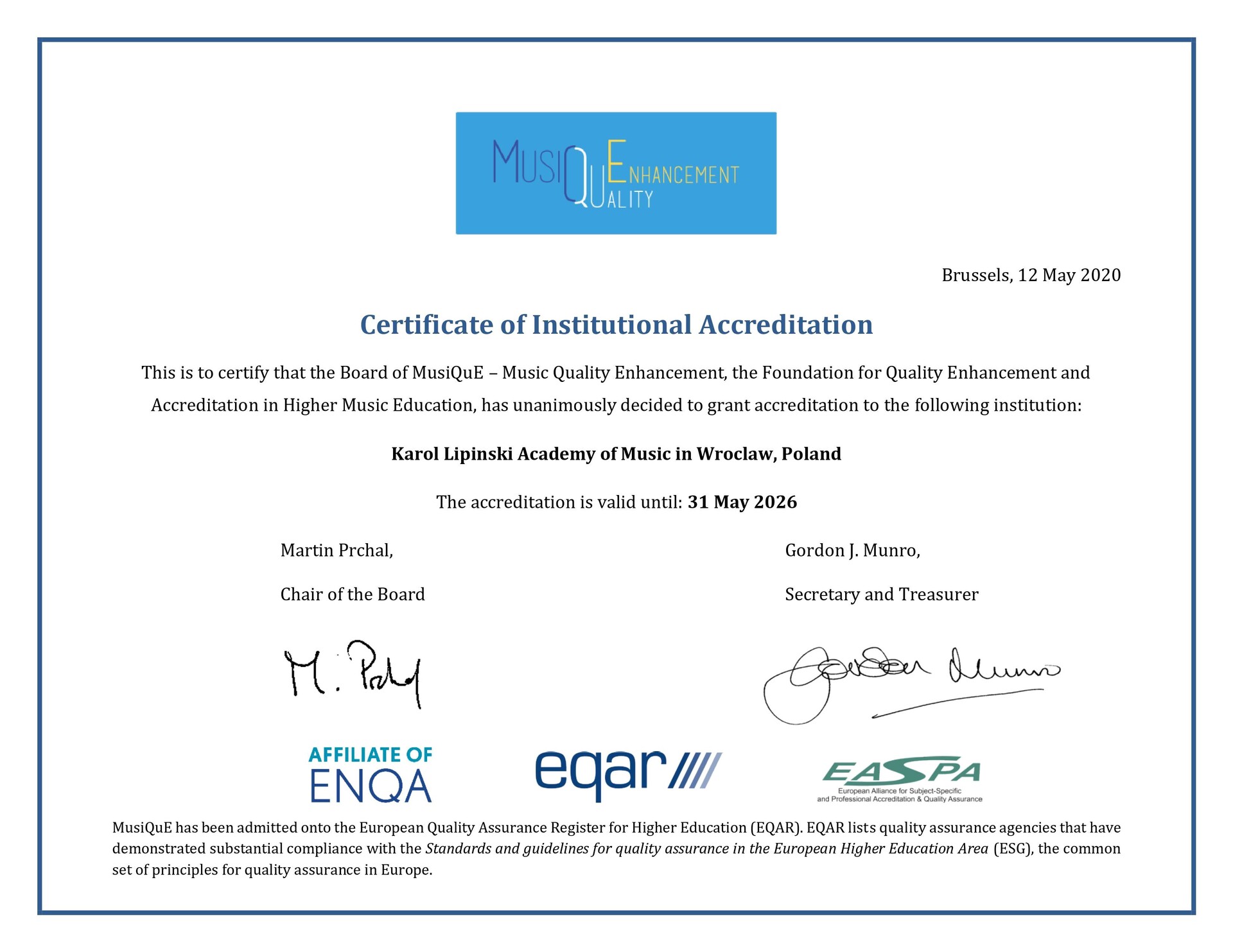 Certyfikat MusiQuE