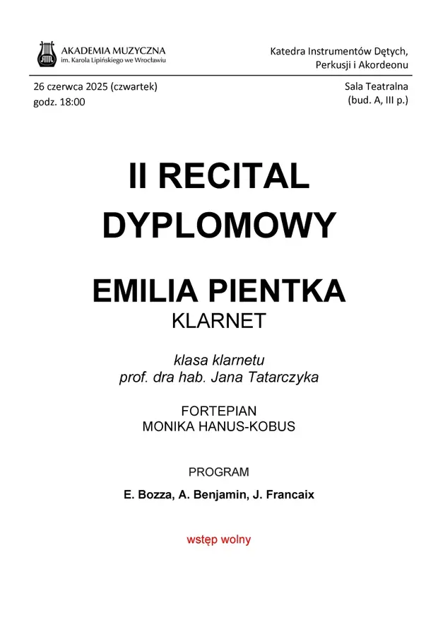 II Recital dyplomowy - Emilia Pientka