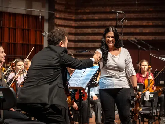 Sara Dragan and Radosław Pujanek, concertmaster of the Academic Symphony Orchestra