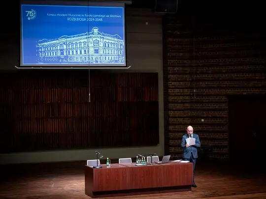 PhD hab. Artur Wr&oacute;bel, prof. AMKL, Chairman of the University Electoral Commission, presents the schedule of the election meeting
