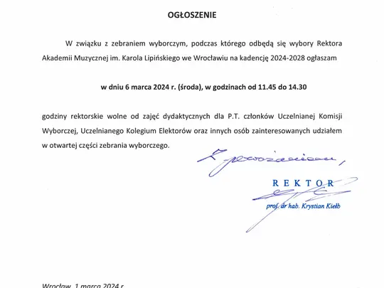 Godziny rektorskie w dniu 06.03.2024 r.